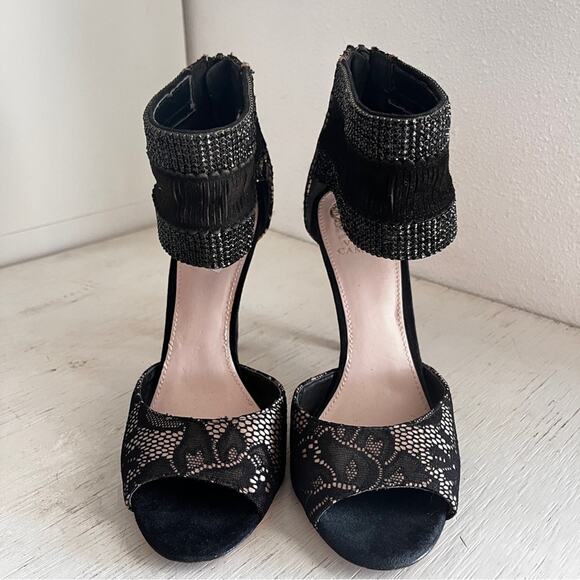 Vince Camuto Lissa Black Lace Heels with Beaded Strap size 9 - Picture 4 of 14